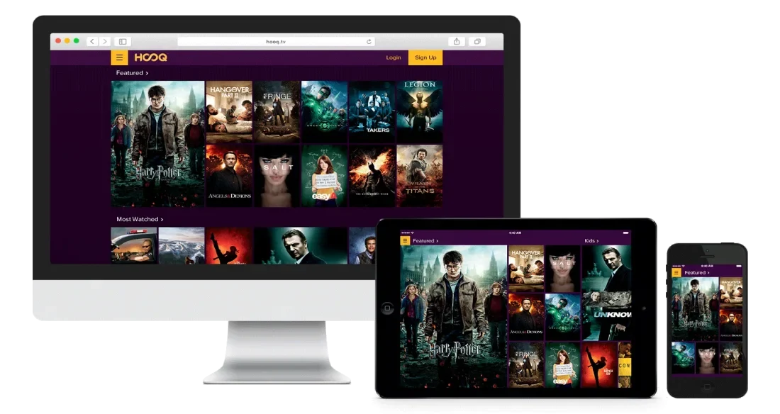 TV screens showing a selection of live television, films and series